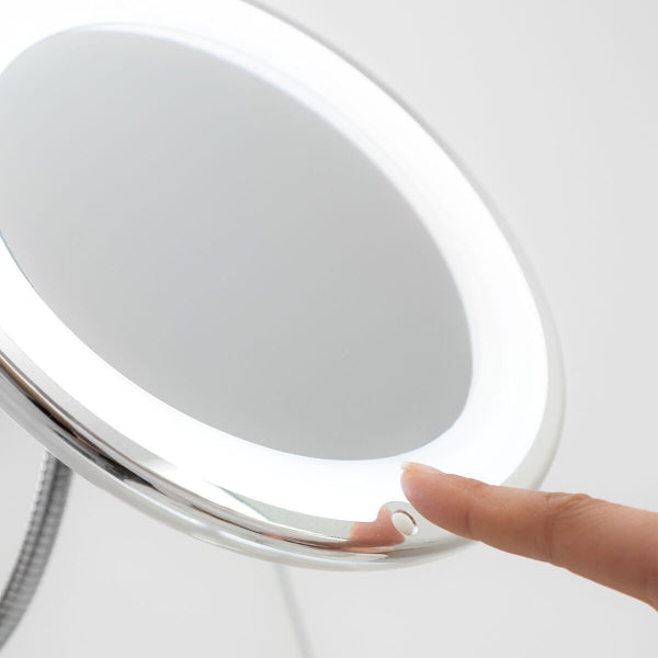 Miroir grossissant à LED avec bras flexible et ventouse